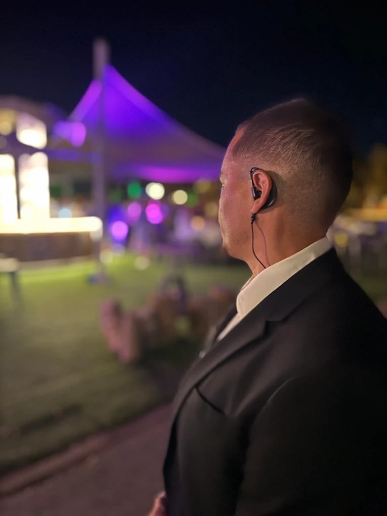 Bodyguard accompanying a VIP